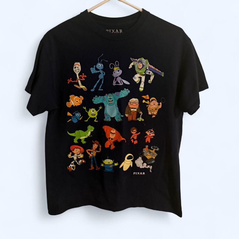 Disney Pixar Character Mashup Navy Blue Graphic T-Shirt Medium